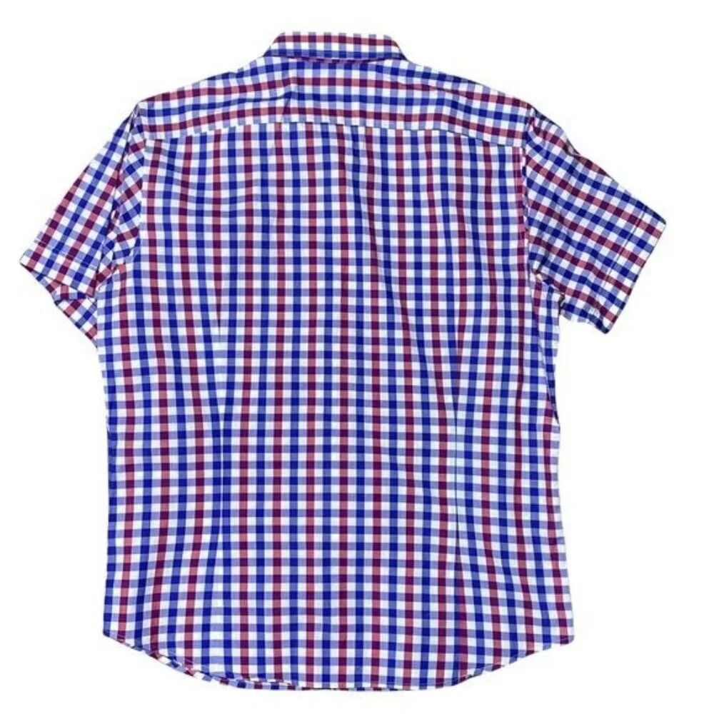 Banana Republic Men's Medium Shirt Short Sleeve Button Down Gingham Plaid Blue R